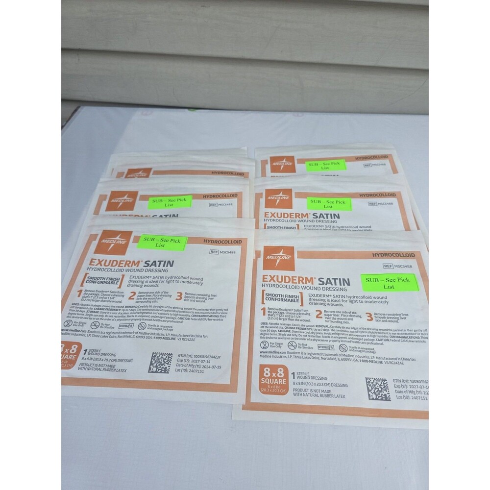 Medline Exuderm Satin Hydrocolloid Wound Dressing 8x8 Square 7/Box Exp 2027